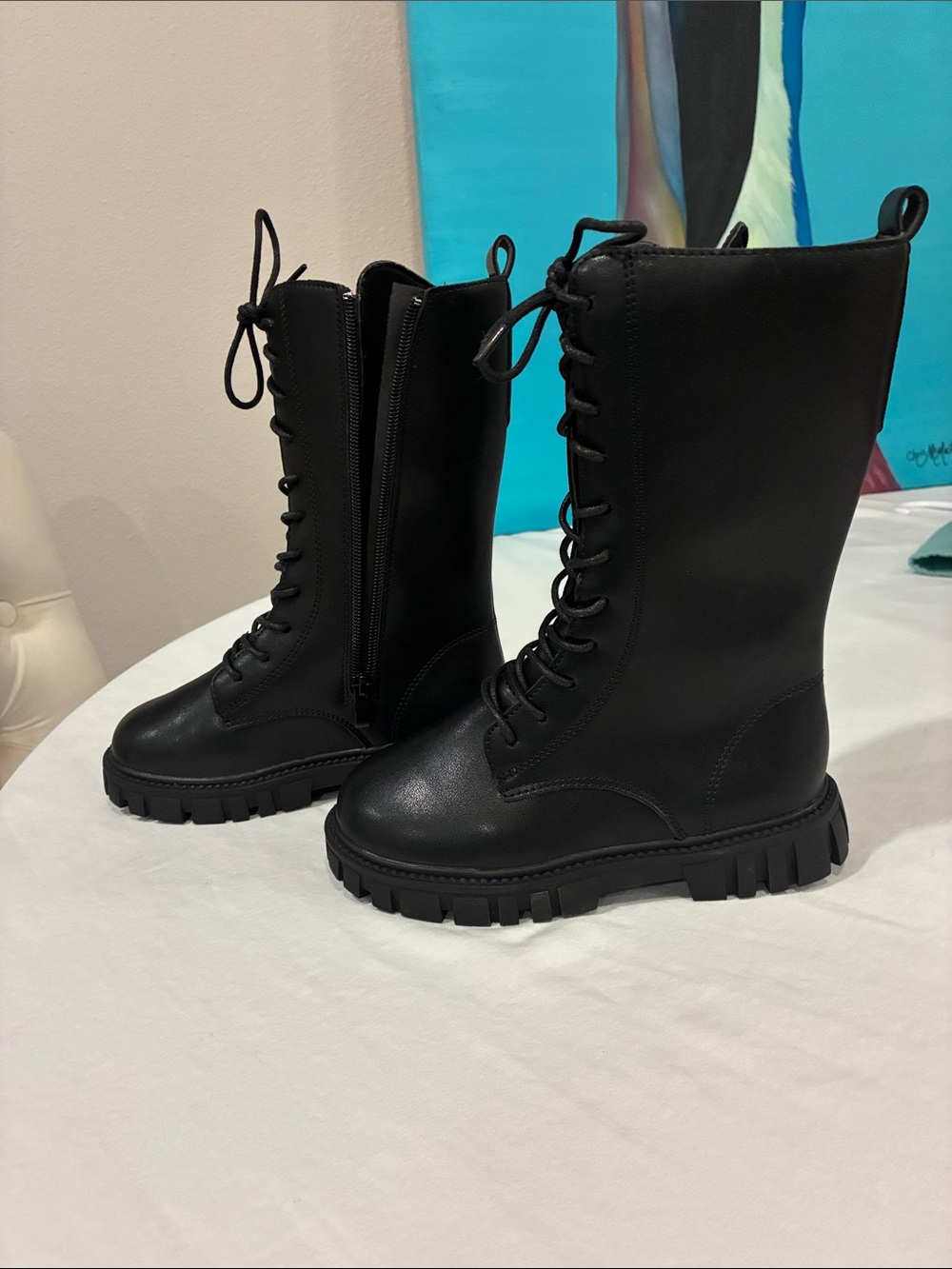 Kids  Black Lace-Up Combat Boots